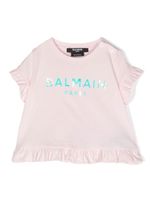 Balmain Kids t-shirt péplum à logo imprimé - Rose