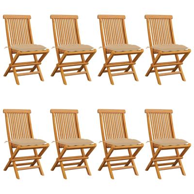vidaXL Tuinstoelen 8 st met beige kussens massief teakhout