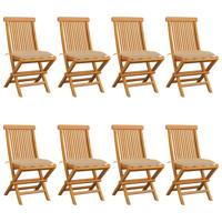vidaXL Tuinstoelen 8 st met beige kussens massief teakhout