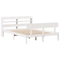 vidaXL Bedframe met hoofdbord massief grenenhout wit 135x190 cm, bed, bed ombouw, boxspring, bedbodem, slaapkamermeubel, twijfelaar bed, 2 persoonsbed