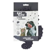 Eat Slow Live Longer Likmat zeepaardje - 22 x 16,5 cm - snuffelmat - anti-snuffelmat - slow feeder - honden en katten - 100% siliconen - met zuignappen - vaatwasmachinebestendig - grijs