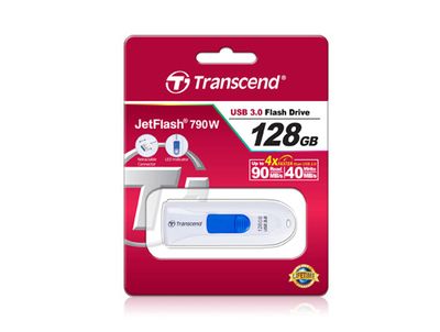 Transcend JetFlash® 790 USB-stick 128 GB Wit, Blauw TS128GJF790W USB 3.2 Gen 2 (USB 3.1)