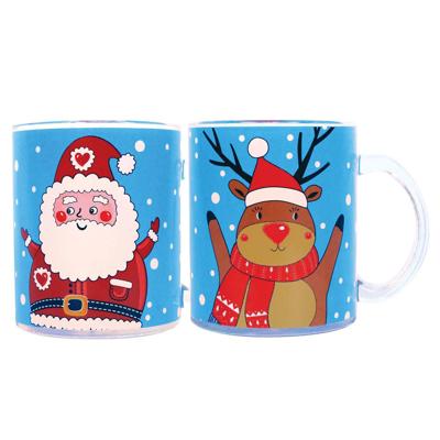2x Blauwe Kerst Thema Mokken/bekers Met Sneeuwpop/kerstman 325 Ml - Bekers