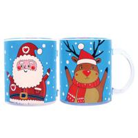 2x Blauwe Kerst Thema Mokken/bekers Met Sneeuwpop/kerstman 325 Ml - Bekers