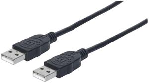 Manhattan USB-kabel USB 2.0 USB-A stekker, USB-A stekker 3.00 m Zwart Folie afscherming, UL gecertificeerd, Vergulde steekcontacten 353915