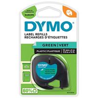 DYMO LetraTag plastic labels | Origineel | 12 mm x 4 m op rol | Zwarte afdruk op groene labels | Zelfklevende multifunctionele labels voor LetraTag labelmakers