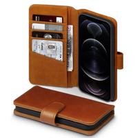 Qubits - luxe echt lederen wallet hoes - iPhone 12 / iPhone 12 Pro - Cognac