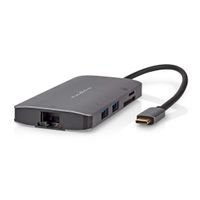 Nedis CCBW64240AT02 Usb Multi-port Adapter Usb 3.2 Gen 1 Usb-c™ Male Hdmi™ Output / Micro Sd / Rj45 Female / Sd / Usb-c™ Female / 3x Usb-a Female 5 Gbps 0.20 M Rond Verguld Pvc Antraciet Doos