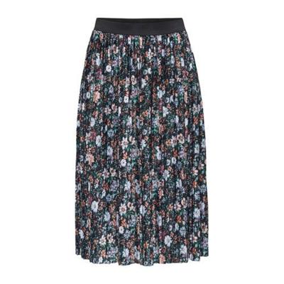 JDY gebloemde plissé rok JDYBOA zwart/lichtblauw/oranje/groen