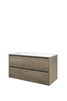 Proline polystone Elegant wastafelonderkast met 2 lades en polystone wastafel met 2 kraangaten 100 x 54,5 x 46 cm, raw oak / mat wit