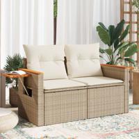 Tuinbank 2-zits met kussens poly rattan beige - thumbnail