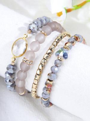 4 stuks Vrije tijd Blauw Kristal meerlaags Armband Set