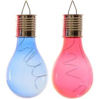 2x Buiten/tuin LED blauw/rood peertjes solar verlichting 14 cm - thumbnail