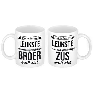 Leukste en meest geweldige broer en zus mok - Cadeau beker set voor Broer en Zus