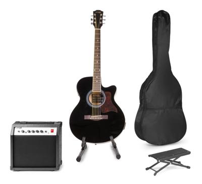 MAX ShowKit elektrisch akoestische gitaar met gitaarstandaard en MAX ShowKit elektrisch akoestische gitaar met gitaarstandaard en