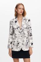 Rechte blazer met tekst en bloemen - WHITE - XL - thumbnail