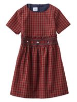 Familiar checked smocking-detail midi dress - Rouge