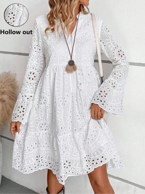 V Neck Boho Plain Dress With No