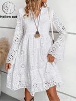 V Neck Boho Plain Dress With No