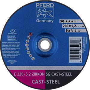 PFERD 62223527 E 230-5,2 ZIRKON SG CAST+STEEL Afbraamschijf gebogen Diameter 230 mm Boordiameter 22.23 mm Grijs/grauw sferoïdisch gietijzer, Staal, Gegoten