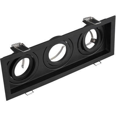 Spot Armatuur GU10 - Trion Kenan - GU10 Inbouwspot - Rechthoek - 3-lichts - Zwart - Aluminium - Verdiept - Kantelbaar - Ø90