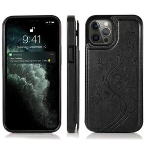 iPhone 14 Pro Max hoesje - Backcover - Pasjeshouder - Portemonnee - Bloemenprint - Kunstleer - Zwart