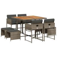 vidaXL 9-delige Tuinset met kussens poly rattan grijs, loungeset, tuinbank, loungeset tuin, tuintafel, loungebank, loungebank tuin, loungeset buiten