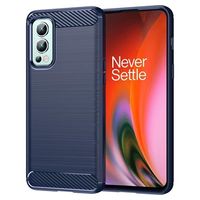 OnePlus Nord 2 5G Geborsteld TPU Hoesje - Koolstofvezel - Blauw - thumbnail