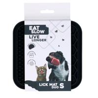 Eat Slow Live Longer Duo likmat - 15 x 15 cm - vierkant - snuffelmat - anti-snuffelmat - slowfeeder - 100% siliconen - vaatwasmachinebestendig - maat S - grijs