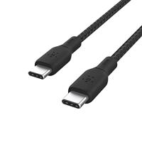 Belkin USB-C/USB-C-kabel, 100 W Power Delivery USB-IF-gecertificeerde 2.0-kabel met dubbel gevlochten nylon buitenkant voor iPhone 16, iPhone 15, iPad, MacBook, Samsung Galaxy, Pixel, 3 m, zwart