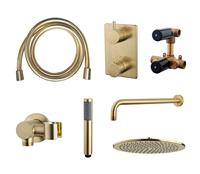 Wiesbaden Caral one-pack complete inbouwthermostaatset met muurbevestiging met 30 cm hoofddouche, geborsteld messing