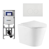 QeramiQ Dely Toiletset - 36.3x51.7cm - diepspoel - rimless - Geberit UP320 inbouwreservoir - softclose toiletzitting - glans witte bedieningsplaat - ronde knoppen - wit glans SW543431/0701131/SW706186 - thumbnail