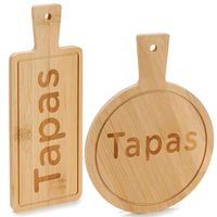 Voedsel/hapjes/tapas serveerplanken set van bamboe met handvat - 2x stuks