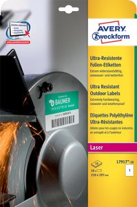 Avery ultra resistente etiketten voor buiten ft 210 x 297 mm (b x h), doos van 10 etiketten