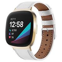 By Qubix - Compatible met Fitbit Versa 3/4 & Sense 1/2 leren bandje - Wit - Compatible fitbit bandje