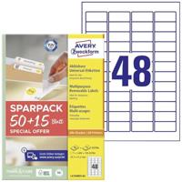 AVERY Zweckform L4736REV-65 Universele etiketten (2.400 plus 720 zelfklevende etiketten extra, 45,7 x 21,2 mm op A4, zonder resten verwijderbaar/verwijderbaar, bedrukbaar, zelfklevende stickers) 65