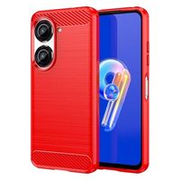 Asus Zenfone 10 Geborsteld TPU Hoesje - Koolstofvezel - Rood - thumbnail