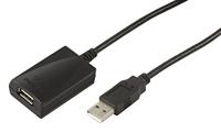 Goobay USB - verlengkabel repeater kabel, 5 m USB-kabel zwart - USB-kabel (5 m, 5 m, mannelijk/vrouwelijk, zwart)