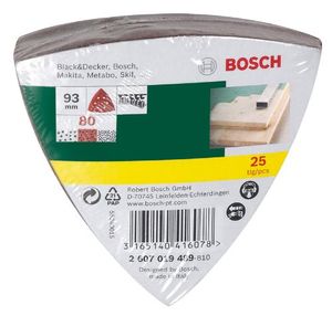 Bosch Accessories 2607019489 Deltaschuurpapier Met klittenband, Geperforeerd Korrelgrootte (num) 80 Hoekmaat 93 mm 25 stuk(s)