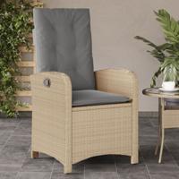 Tuinstoel verstelbaar met kussens poly rattan gemengd beige - thumbnail