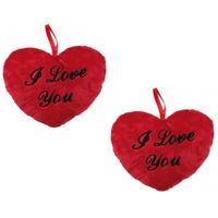 Set van 6x stuks pluche I Love You hartjes kussentjes 10 cm