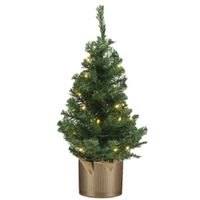 Kunstboom/kunst kerstboom groen 60 cm met verlichting en gouden pot