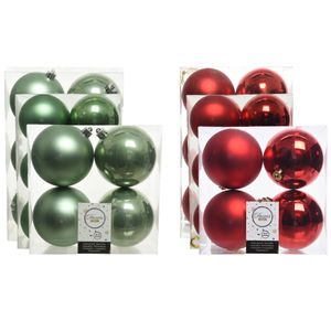 Kerstversiering kunststof kerstballen mix rood/salie groen 6-8-10 cm pakket van 44x stuks