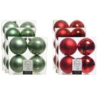 Kerstversiering kunststof kerstballen mix rood/salie groen 6-8-10 cm pakket van 44x stuks