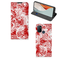 Mobiel BookCase OnePlus Nord N100 Angel Skull Rood