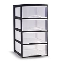 Ladeblokje/bureau organizer met 4x lades - transparant/zwart - L26 x B37 x H49 cm - plastic - thumbnail