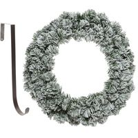 Kerstkrans groen met sneeuw 35 cm kunststof incl. deurhanger   -