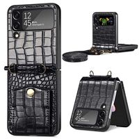 Crocodile Series Samsung Galaxy Z Flip4 Hoesje met Band - Zwart - thumbnail