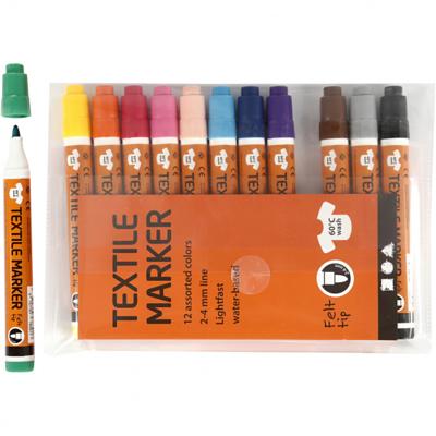 Creotime textielstiften Marker 2-4 mm vilt 12 stuks Creotime textielstiften Marker 2-4 mm vilt 12 stuks