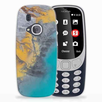 Nokia 3310 (2017) TPU Siliconen Hoesje Marble Blue Gold